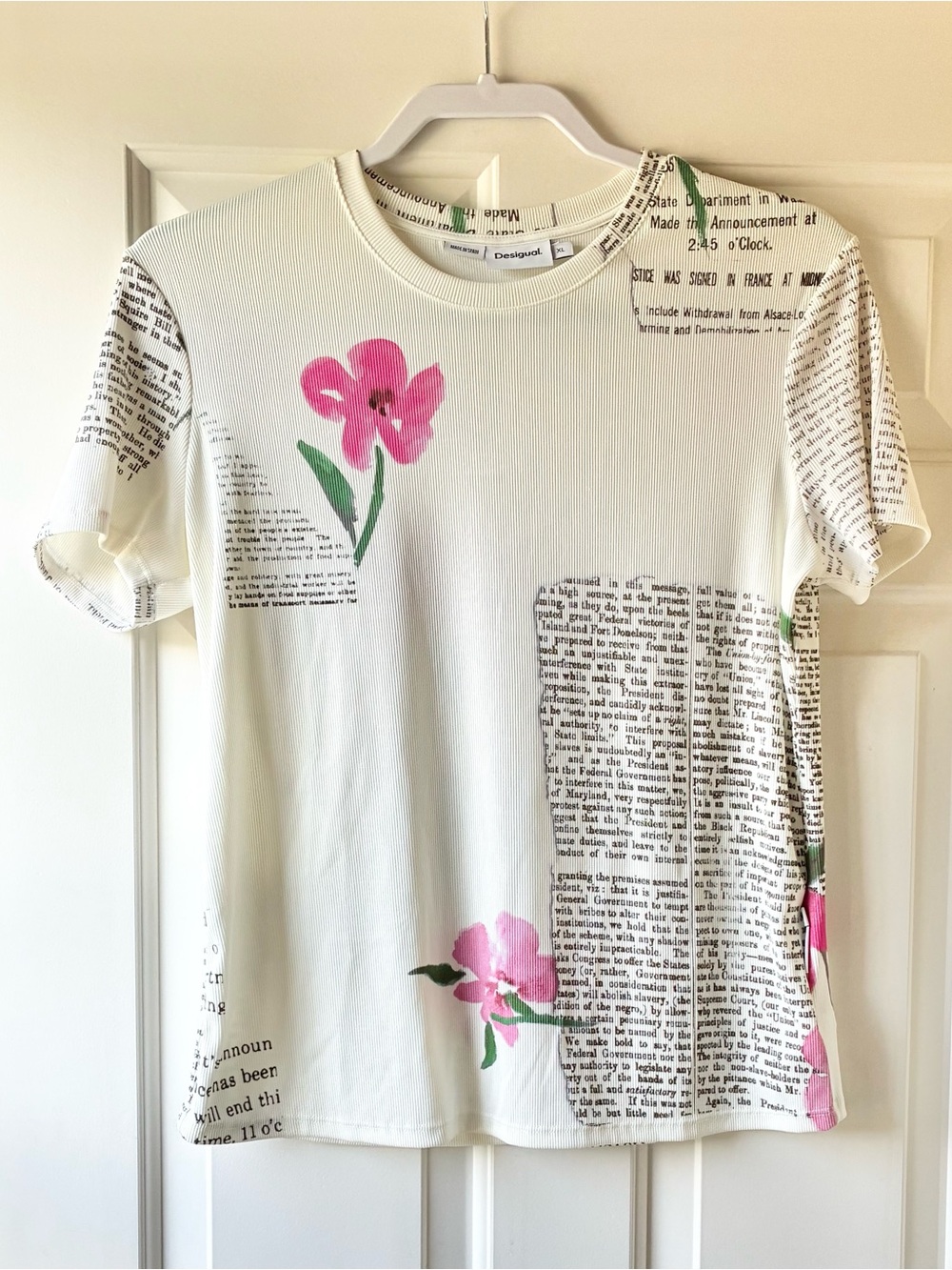 Desigual Floral Newspaper T-Shirt Short Sleeve Size L NWOT - Picture 6 of 16